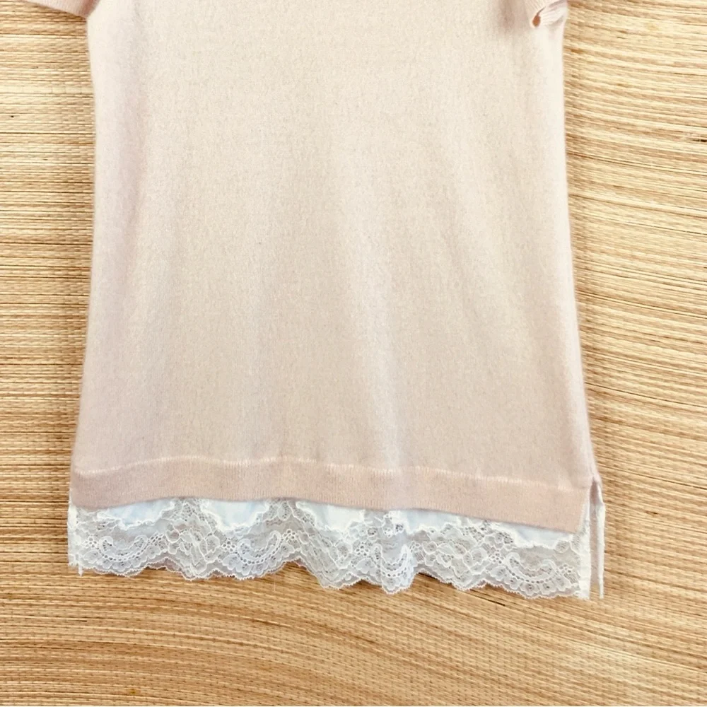 BLOOMINGDALE’S Nude Cashmere Short Sleeve Sweater With Lace Layer In Nude Size S